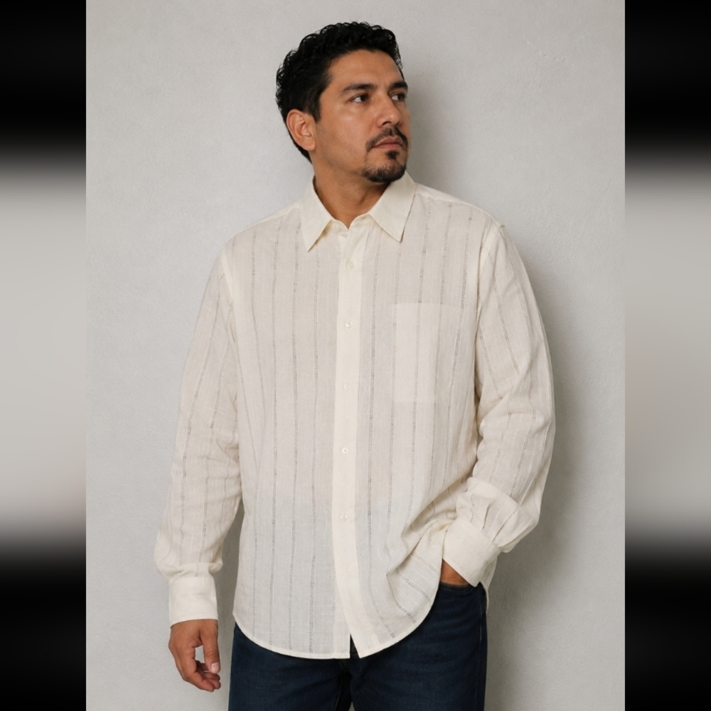 MILLENNIUM By Castillo Open Weave Made in Italy Long Sleeve Button Up Sh…